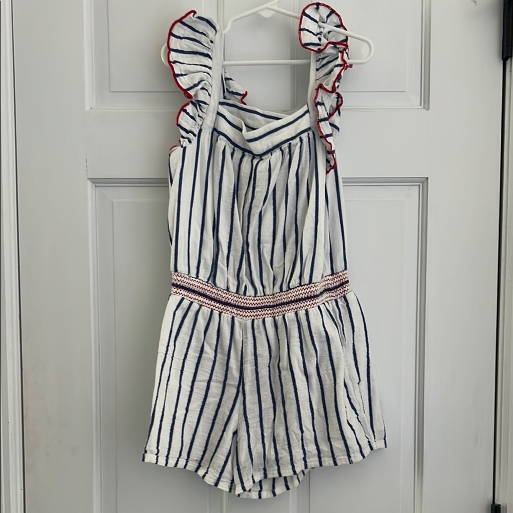 Cat & Jack White and Blue Striped Romper with Ruffle Straps
